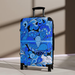 Ima Luggage Collection - Abstract Kaleidoscope Paisley Floral Print Psychedelic Retro Swirls Funky Multicolor Check in Carry On Roller 360 Hard Shell Unique Retro Vibrant Bold Blue