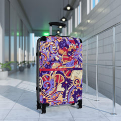 Sechie Luggage Collection - Abstract Kaleidoscope Baroque Paisley Floral Print Psychedelic Retro Swirls Funky Multicolor Check in Carry On Roller 360 Hard Shell Unique Retro Vibrant Bold Eclectic Boho Chic Blue