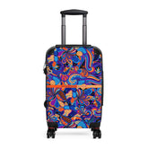 Jina Luggage Collection - Abstract Kaleidoscope Paisley Floral Print Psychedelic Retro Swirls Funky Multicolor Check in Carry On Roller 360 Hard Shell Unique Retro Vibrant Bold Blue Orange