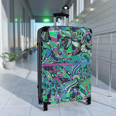 Nela Luggage Collection - Abstract Kaleidoscope Paisley Floral Print Psychedelic Retro Swirls Funky Multicolor Check in Carry On Roller 360 Hard Shell Unique Retro Vibrant Bold Eclectic Boho Chic Blue Green
