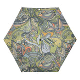 Jana Auto Open & Close Umbrella - Abstract Paisley Print Funky Green Yellow Brown Swirls Retro Bold Compact Women's