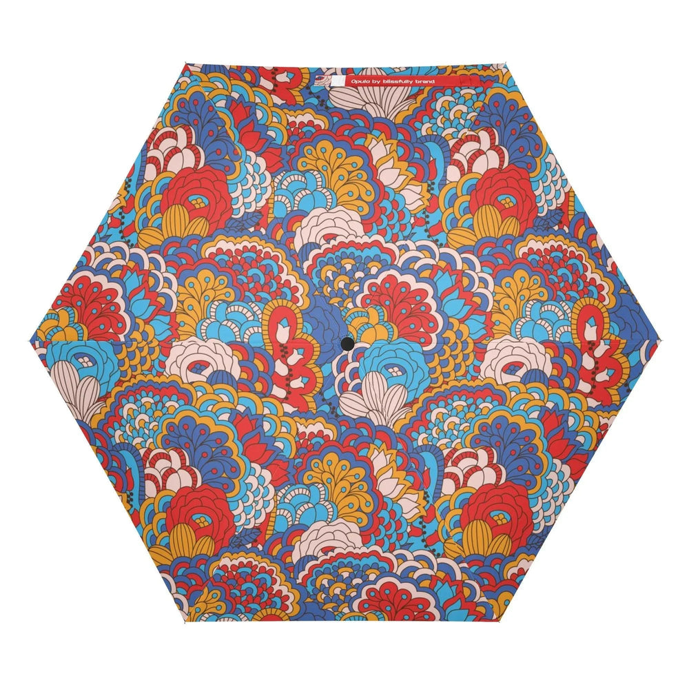 Opula Auto Open & Close Umbrella - Retro Flower Power Compact Vibrant Women's Bold Funky Paisley Floral Multicolor
