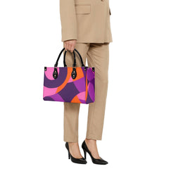 Airline Series 239 Box Satchel - Abstract Geometric Violet Pink Orange Mod Retro Bold Vibrant Funky Black Faux Leather Vegan Handbag Shoulder Bag Blissfully Brand