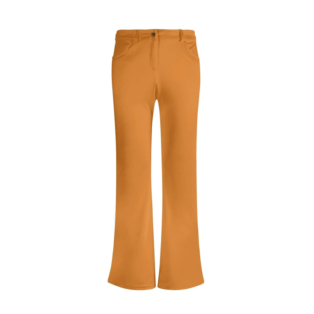 Pinsa Flare Zip Leggings Pants - Orange Bell Bottoms Retro Bold Vibrant Solid Coordinate Women's Zipper Belt