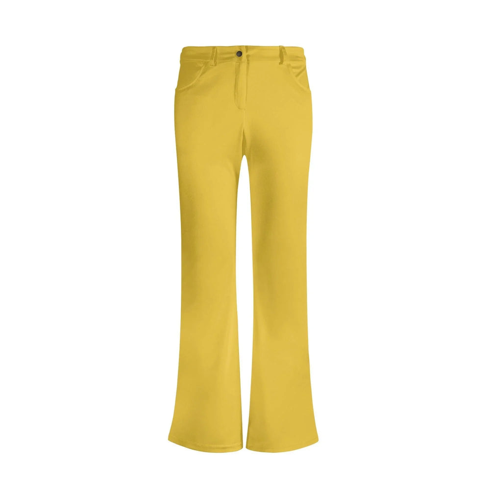 Pinsa Flare Zip Leggings Pants - Bright Vivid Bold Vibrant Yellow Bell Bottoms Tights Solid Zipper Belt Loop Funky Retro Women's