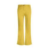Pinsa Flare Zip Leggings Pants - Bright Vivid Bold Vibrant Yellow Bell Bottoms Tights Solid Zipper Belt Loop Funky Retro Women's