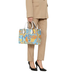 Pinsa Box Satchel - Retro Vibrant Paisley Floral - Shoulder Handbag Small Medium Large Psychedelic Bold Vivid Flower Power Faux Leather Tote