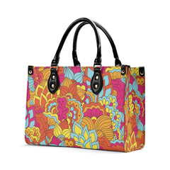 Inela Box Satchel - Flower Power Retro Vibrant Floral Bold Psychedelic Faux Leather Shoulder Handbag Small Medium Large - Funky Red Pink Orange Yellow