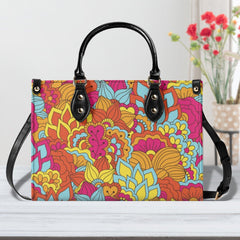 Inela Box Satchel - Flower Power Retro Vibrant Floral Bold Psychedelic Faux Leather Shoulder Handbag Small Medium Large - Funky Red Pink Orange Yellow