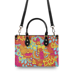 Inela Box Satchel - Flower Power Retro Vibrant Floral Bold Psychedelic Faux Leather Shoulder Handbag Small Medium Large - Funky Red Pink Orange Yellow