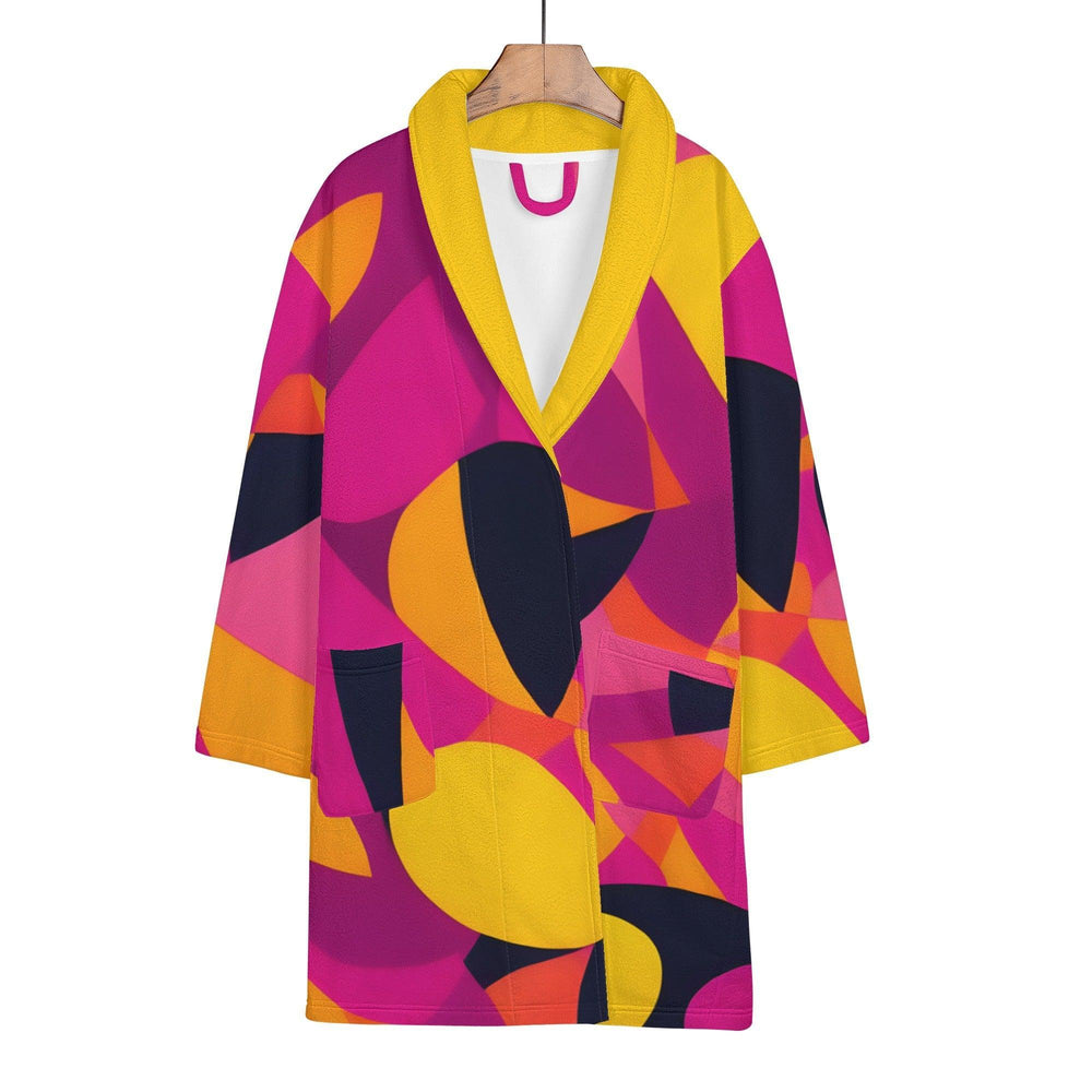 Airline Series Lightweight Short Bathrobe - Abstract - Belted Robe Pink Yellow Orange Retro Bold Vibrant Pockets Women's 929 Blissfully Brand Black Label