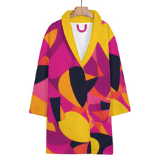 Airline Series Lightweight Short Bathrobe - Abstract - Belted Robe Pink Yellow Orange Retro Bold Vibrant Pockets Women's 929 Blissfully Brand Black Label