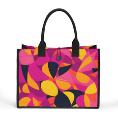 Airline Series Button Tie Canvas Tote Bag - Abstract Multicolor Print Medium Large Durable Handbag Mod Retro Bold Pink Orange Yellow Funky Blissfully Brand Flight 929 Munich Psychedelic 70's pop art Geometric