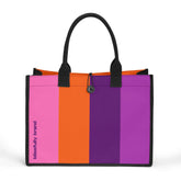 Color block tote bag Violet Purple Orange Pink Stripes Designer everyday shopper tote bold Contemporary design Blissfully Brand Tokyo NRT Airline Series