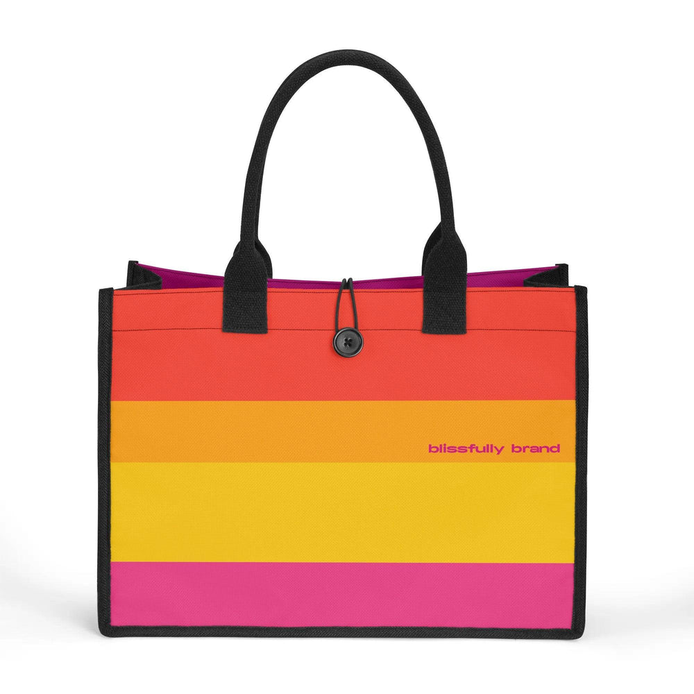 Multicolor Orange Yellow Pink Tote Bag Shopper Travel Tote Canvas Striped Color Block Everyday Designer Tote Bag Handbag Munich Airline Series Blissfully Brand
