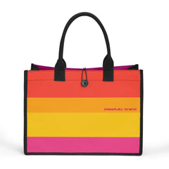 Multicolor Orange Yellow Pink Tote Bag Shopper Travel Tote Canvas Striped Color Block Everyday Designer Tote Bag Handbag Munich Airline Series Blissfully Brand