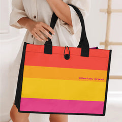 Multicolor Orange Yellow Pink Tote Bag Shopper Travel Tote Canvas Striped Color Block Everyday Designer Tote Bag Handbag Munich Airline Series Blissfully Brand