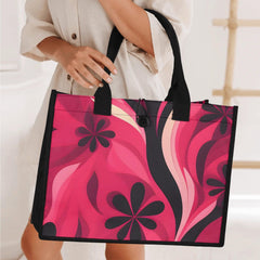Large Floral canvas tote Durable Bold Abstract Pink Black Chic Versatile Designer Sturdy Shopper Bag Airline Series Blissfully Brand Aloha Hawaii