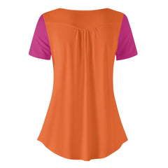 Juhla Color Block Scoop Neck Tunic Top with Button Detail