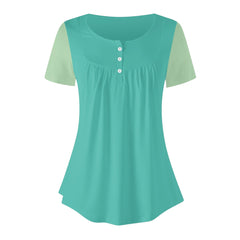 Mima Two-Tone Scoop Neck Pleated Tunic Top