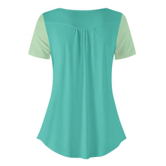 Mima Two-Tone Scoop Neck Pleated Tunic Top