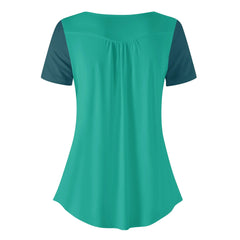 Mima Two-Tone Scoop Neck Pleated Tunic Top