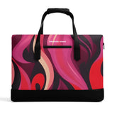 Blissfully Brand Prague Airline Series travel bag in faux leather with bold pink and red abstract print, Retro Jetsetter, Personal item, Laptop