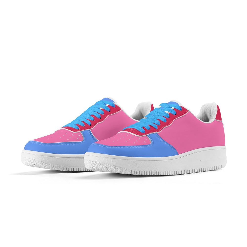 Sechia Color Block Sneakers | Red - Pink & Blue PU Leather Retro Chic - Blissfully Brand