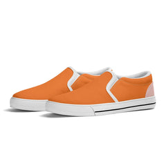 Amai Tango Orange women’s canvas slip-on sneakers with white sole and blush heel accent - Blissfully Brand