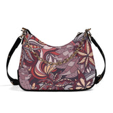 Vibrant Biei Print Faux Leather Shoulder Bag with Abstract Floral Design, Gold Chain Strap, and Adjustable Handles - Blissfully Brand