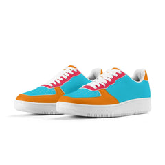 Inia Color Block Low Top Sneakers in Scooter Blue, Flush Orange and Amaranth Red — bold women's made-to-order statement sneakers by Blissfully Brand