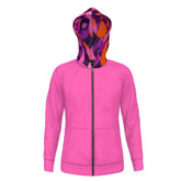 Flight 239 - Zip Hoodie - Pink - Abstract Print Swirls Retro Geometric Funky Bold Vibrant Fleece Jersey Airline Series Plus Sizes Unisex Relaxed