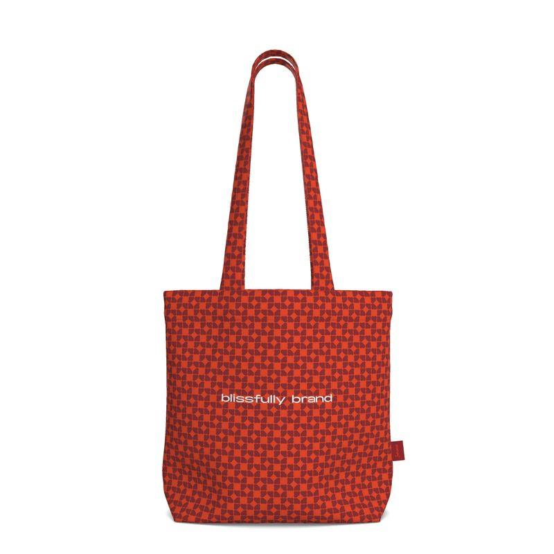 Red & Orange Serena Tote Bag in geometric pattern, handmade from 100% Panama cotton in England - Blissfully Brand