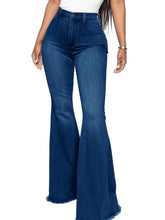 high-waist bell bottom flare jeans in indigo wash with dramatic wide leg silhouette and raw hem details Bliss & Tell By Blissfully Brand