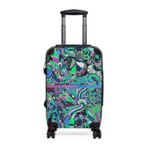 Nela Luggage Collection - Abstract Kaleidoscope Paisley Floral Print Psychedelic Retro Swirls Funky Multicolor Check in Carry On Roller 360 Hard Shell Unique Retro Vibrant Bold Eclectic Boho Chic Blue Green