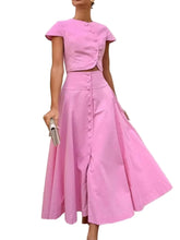 Pink two-piece button-front crop top and A-line midi skirt - Blissfully Brand Jeans