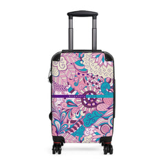 Antina Luggage Collection - Abstract Kaleidoscope Paisley Floral Print Psychedelic Retro Violet Pink Swirls Funky  Multicolor Check in Carry On Roller 360 Hard Shell Unique Retro