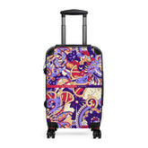 Sechie Luggage Collection - Abstract Kaleidoscope Baroque Paisley Floral Print Psychedelic Retro Swirls Funky Multicolor Check in Carry On Roller 360 Hard Shell Unique Retro Vibrant Bold Eclectic Boho Chic Blue