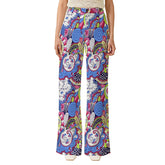 Sechia print flared pants with psychedelic patterns in colorful blues, pinks, and greens - Blissfully Brand