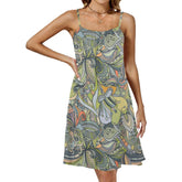 Prin Summer Dress Spaghetti Strap Drawstring A-sline Sleeveless Abstract Swirl Pattern Floral Botanical Paisley Multicolor Retro Vibrant Sundress Street Style Beachwear Boho Chic Green Yellow Brown Psychedelic Blissfully Brand