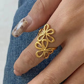 Chiara Twin Flower Ring - 18K Gold Plated Stainless Steel - Two Flower - Fashion Jewelry - ChromaB by Blissfully Brand