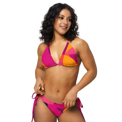 Airline Series 929 Triangle Tie Halter Bikini - Multicolor Geometric Abstract Pattern print Yellow Pink Orange Beach Summer Mod Retro Bold Vibrant Colorful 2 Piece Set Eco Recycled Plus Sizes Blissfully Brand