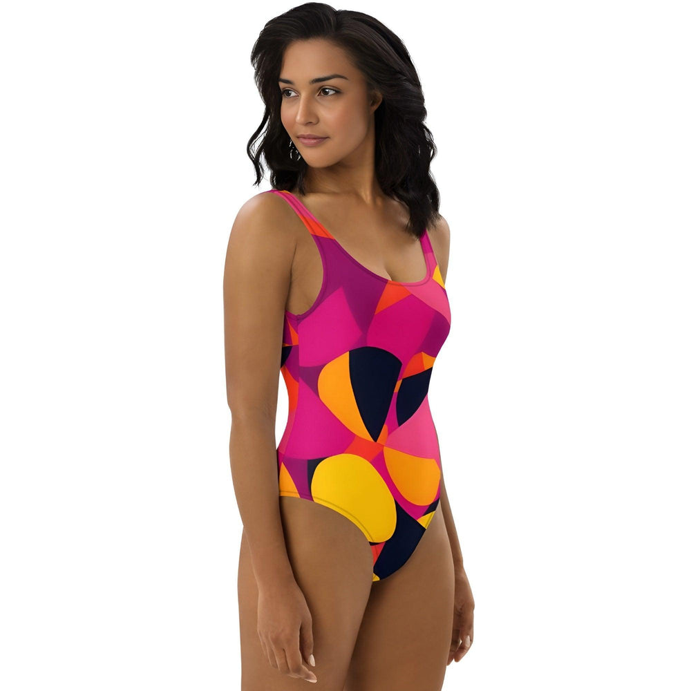 Airline Series 929 One-Piece Swimsuit - Low Back - Abstract Print Multicolor Geometric Shapes Beach Summer Funky Bold Vibrant Beachwear Pink Orange Yellow Blissfully Brand