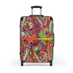 Betsu Luggage Collection - Abstract Kaleidoscope Paisley Floral Print Psychedelic Retro Swirls Funky Multicolor Check in Carry On Roller 360 Hard Shell Unique Retro Vibrant Bold