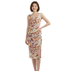 Amai Split Leg Fitted Bodycon Midi Dress - Abstract Orange Pink Violet Paisley  All Over Print - Psychedelic - Retro - Swirls - Handmade in England - Blissfully Brand - Kaleidoscope - Bold & Vibrant- Side Slit - Body Contour - Plus Size