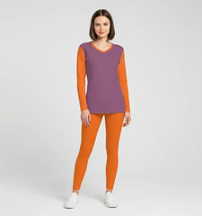 Amai Color Block V-neck Long Sleeve Tee
