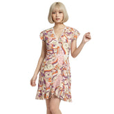 Amai Flounce Hem Wrap Tea Dress - Abstract Paisley Floral Print - Swirls - Pink Orange - Retro Dress - Psychedelic - Handmade - 70's