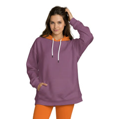 Amai Color Series color block women's waffle knit hoodie in Strikemaster Violet with Tango Orange hood and kangaroo pocket Relaxed fit - Blissfully Brand