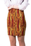Ame Fitted High Waist Skirt Bold Vibrant Red Orange Retro Tribal Abstract Print - Pencil Mini - Blissfully Brand