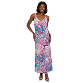 Antina Maxi Slip Dress - Psychedelic Pasiely Floral Print Violet Pink Retro Kaleidoscope Swirls Multicolor Statement Piece Bold Vibrant - Blissfully Brand